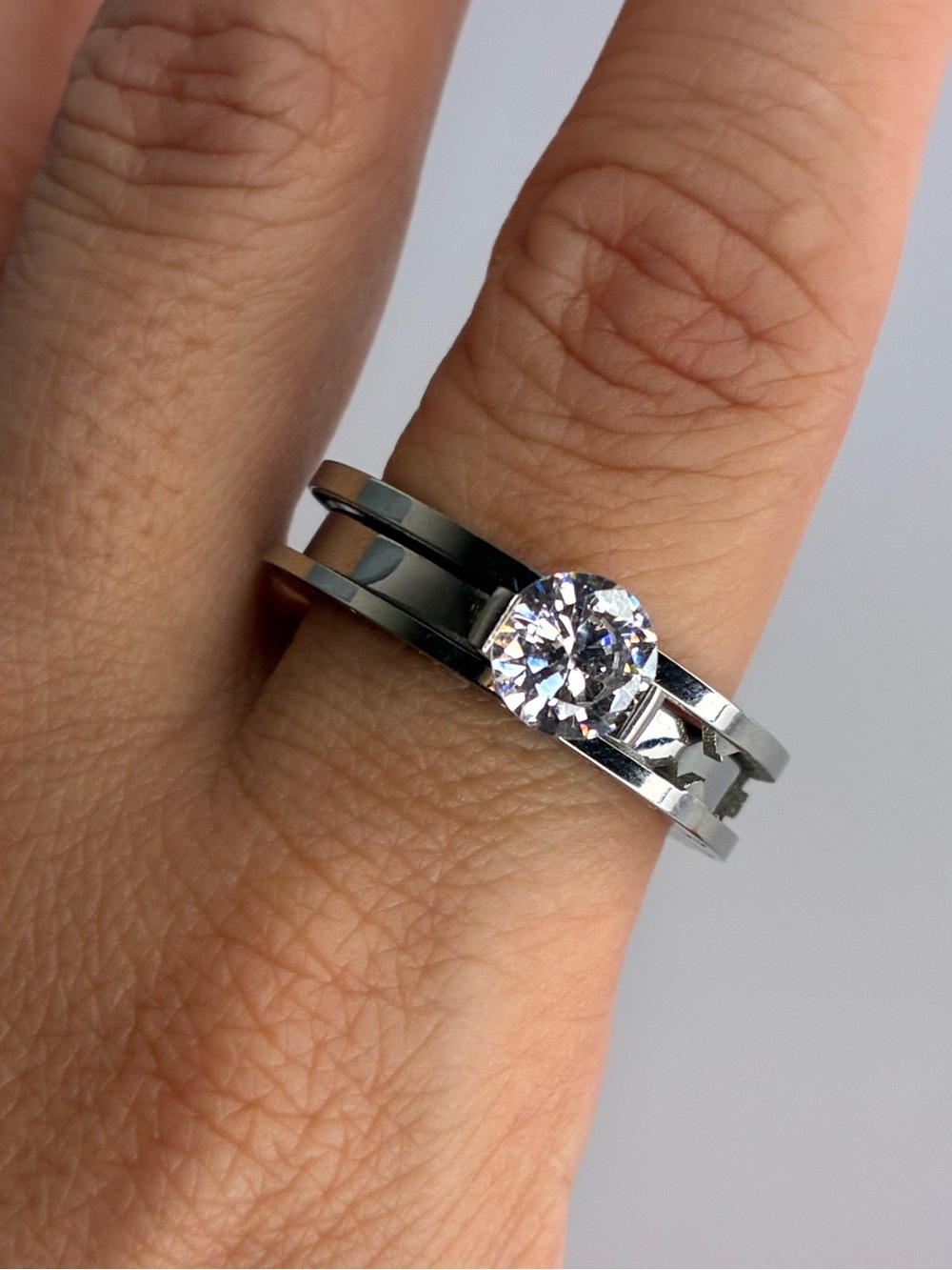 Vintage Silver Solitaire CZ Ring - Size 10